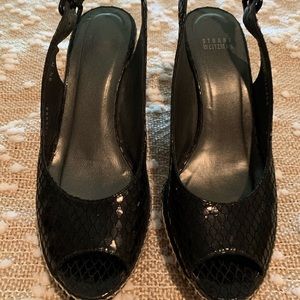 Stuart Weitzman black open toe wedge sandals